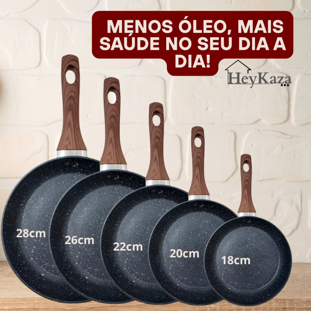 Frigideira Antiaderente Revestimento Premium  Cooktop Indução Cabo Baquelite Não Gruda 18,20,22,28cm