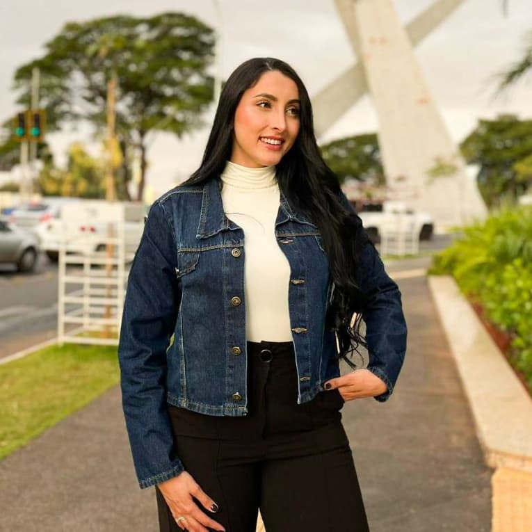 Jaqueta Jeans Feminina Escura Stone com Used