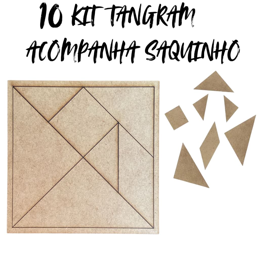 10 Tangram em Madeira 10x10cm Forme Figuras - Brinquedo Pedagógico - Quebra Cabeça - Geométrico Brinquedo em Madeira MDF