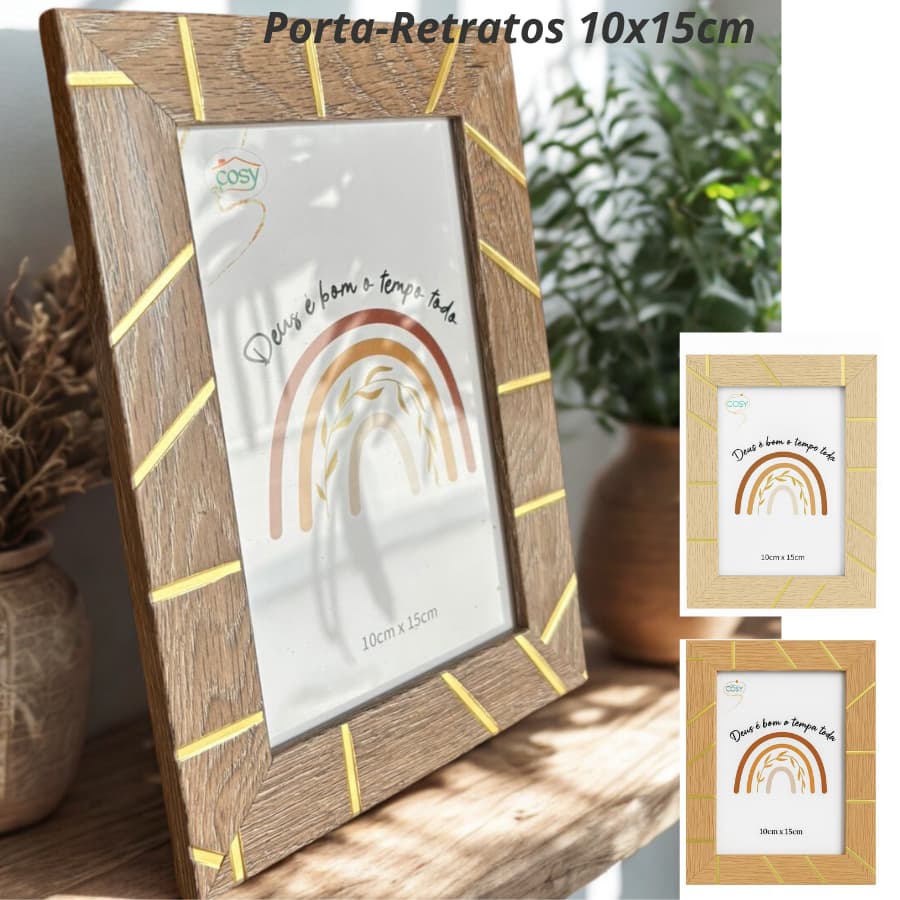 Porta-Retratos 10x15cm  Moldura com Detalhes Dourados Decoração
