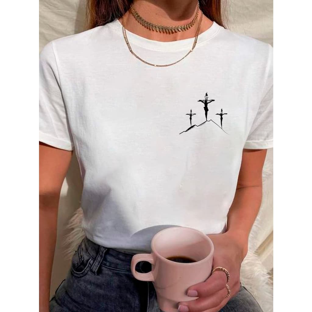 Camiseta Babylook Feminina Estampada Religiosa Cruz Jesus