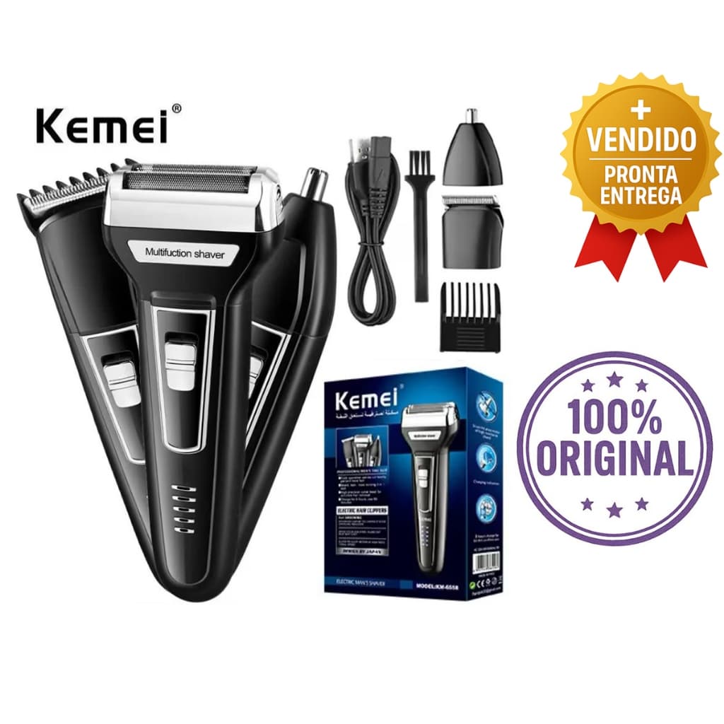 Aparador e Máquina de Barbear Cabelo Profissional Recarregável Kit 3x1 Completo Cuidado Pessoais