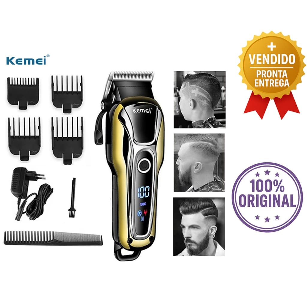 Máquina Corte de Cabelo Profissional Display Digital 4 Pentes e Ajuste de Lâmina Motor Potente