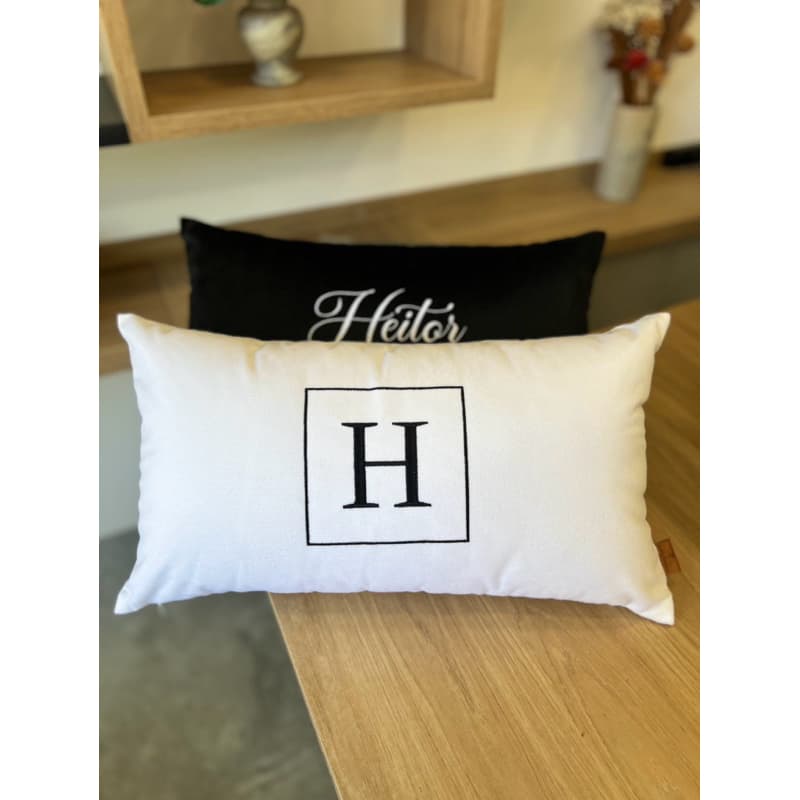 Almofada Branca Personalizada Inicial Bordada Baguete Com Enchimento Linho Suede Veludo Cama Posta Decor Casa Premium