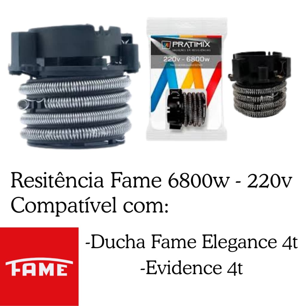 Resistência Fame 6800w 220v Ducha Fame Elegance 4t - Evidence 4t Pratimix