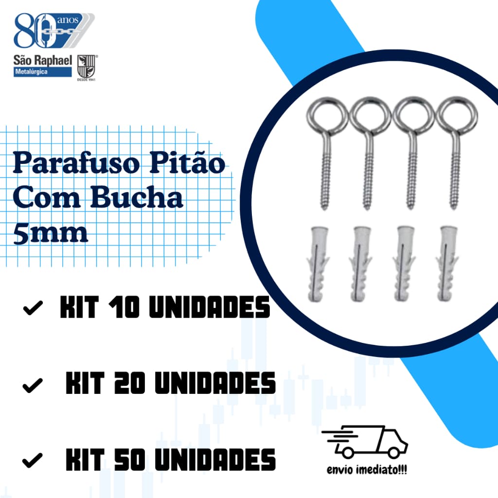 Parafuso Pitão Metal com bucha 5mm Para Parede Pendurar Vaso varal