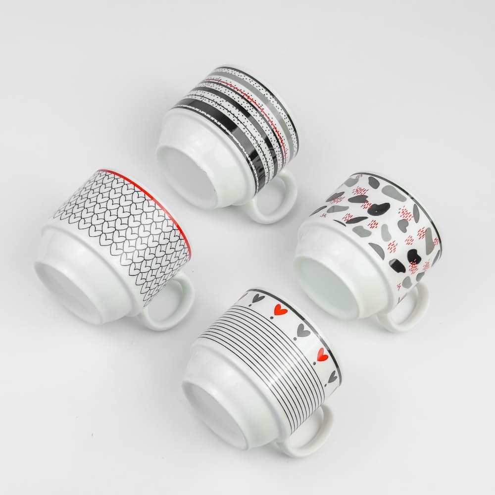 Kit 4 Xícaras Cerâmicas + 1 Suporte Torre de Metal 160ml