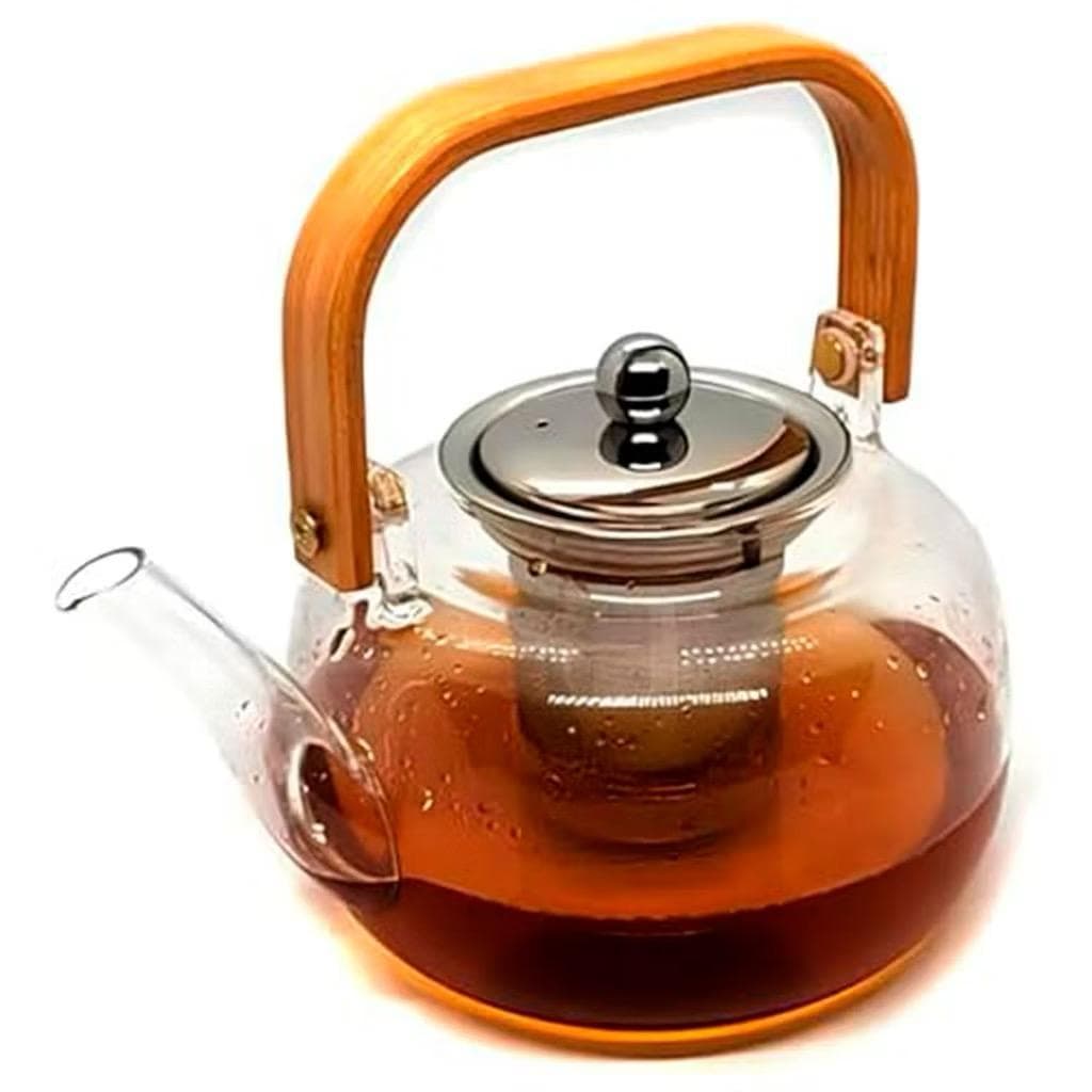 Chaleira De Vidro Com Infusor Inox E Alça De Madeira 1 Litro