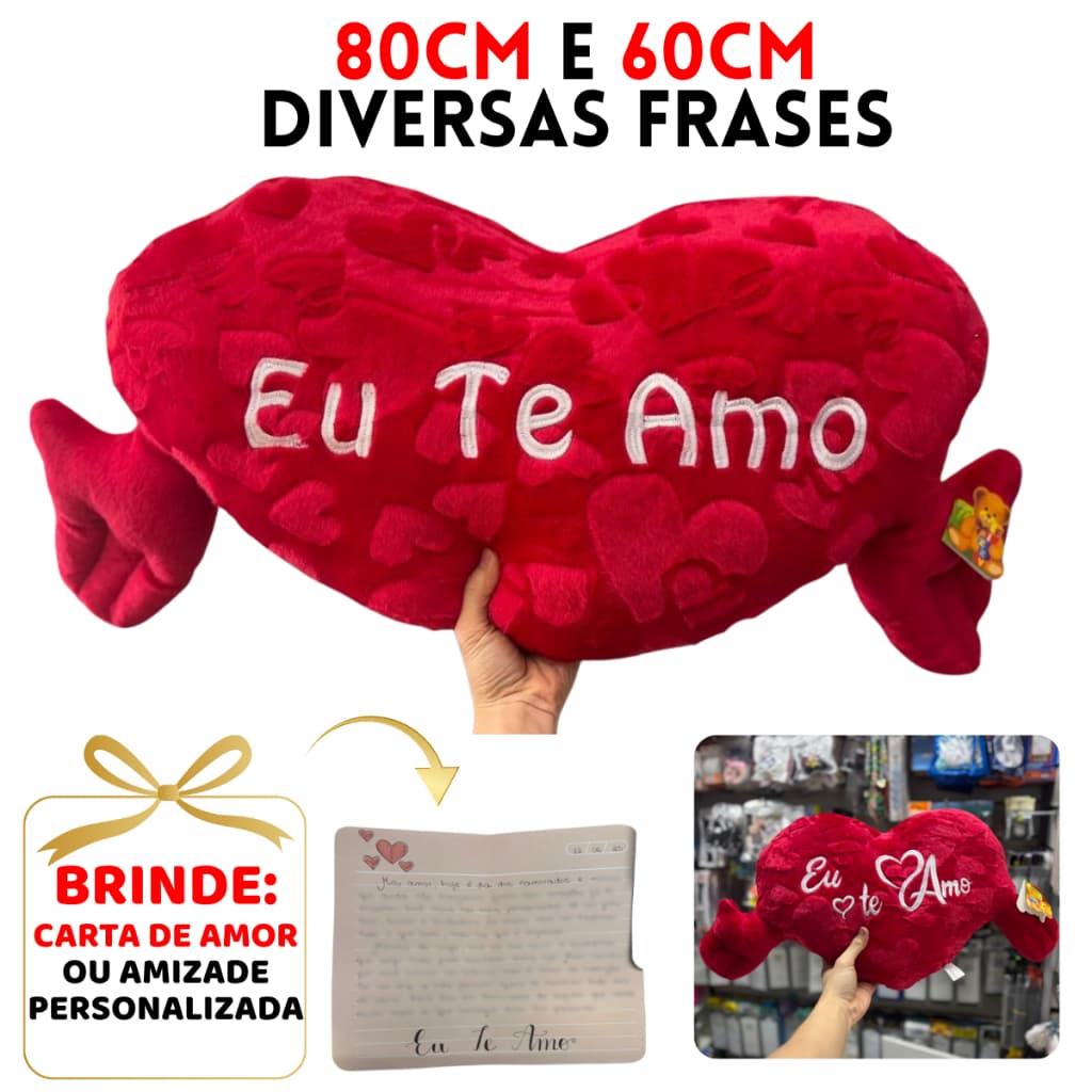 Coração de Pelúcia Eu Te Amo Presente Perfeito Decoração Páscoa Ursinho Amor Namorado + Cartinha