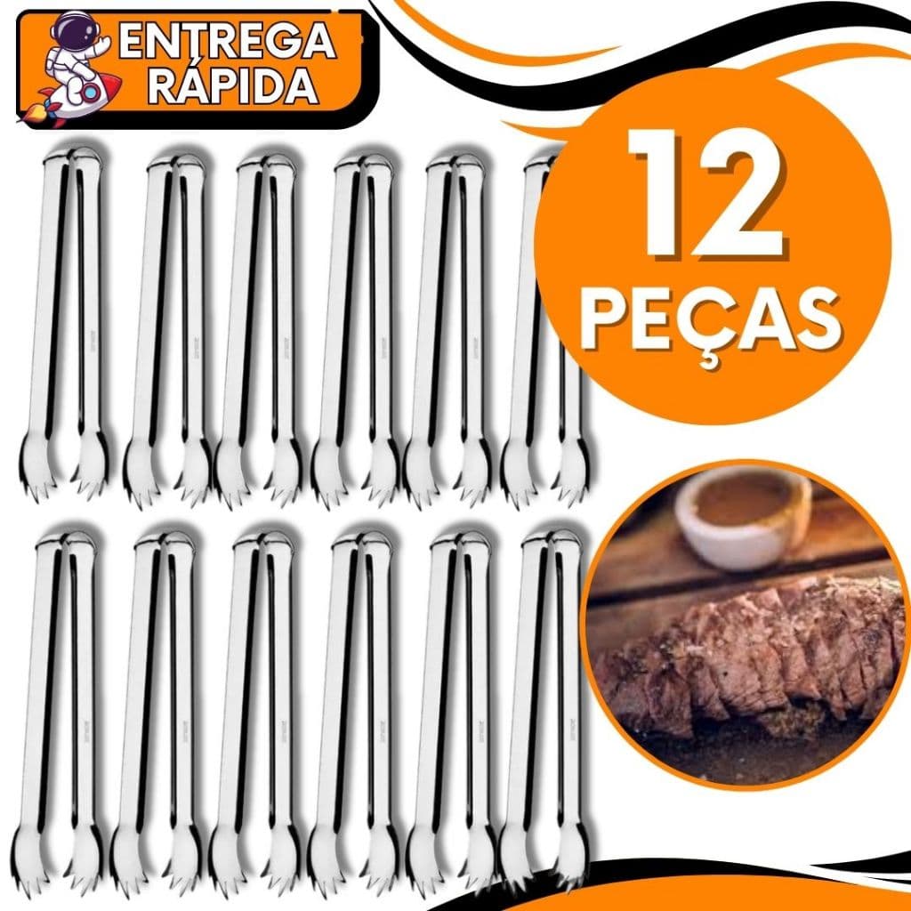 Kits com 12/4/2 Pegador de Carne 12.5cm Gelo Drink Frios Churrasco Aço Inox Churrascaria Restaurante Casa Bares Multiuso