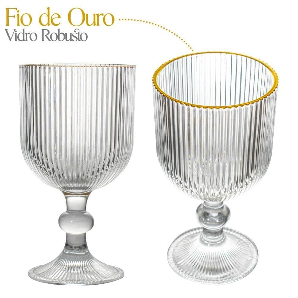 Jogo de 6 Taças de Vidro Cameratta com Borda Dourada 390ml - L'Hermitage