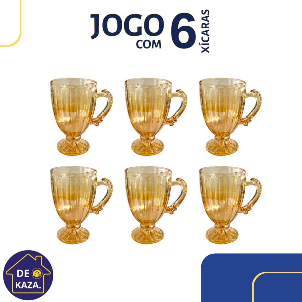 Jogo de Xícaras Caneca Cristal Vidro 190ml Transparente e Âmbar Para Capuccino Chá Café