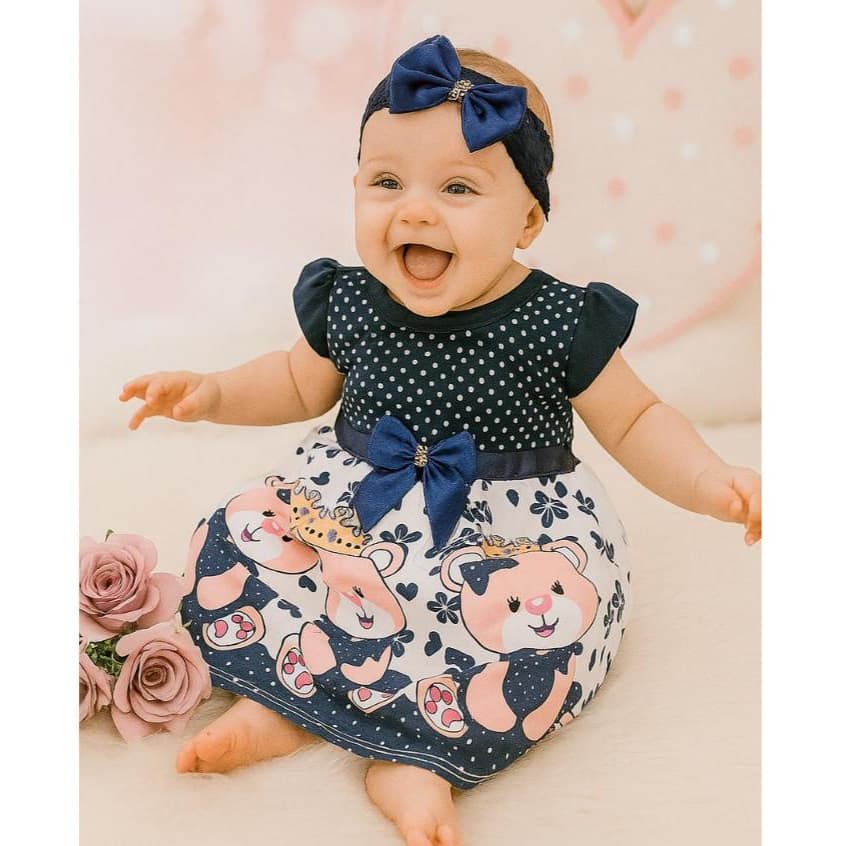 Kit Vestido Temático Menina RN com Faixinha de Cabelo Luxo Princesa