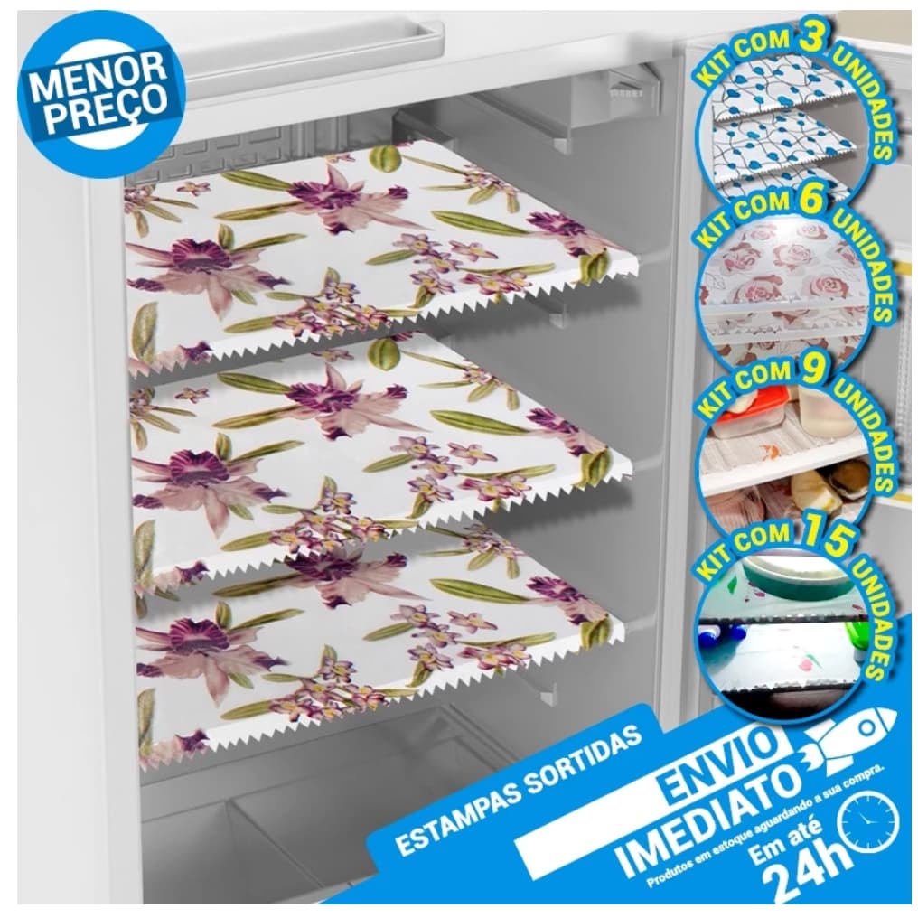Jogo de Geladeira 3 pçs PE / Proteja suas Prateleiras / Estampas Sortidas - Envio Imediato