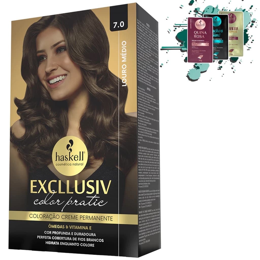 Kit Coloração 7.0 - Louro Médio - Exclusiv Color Pratic Haskell