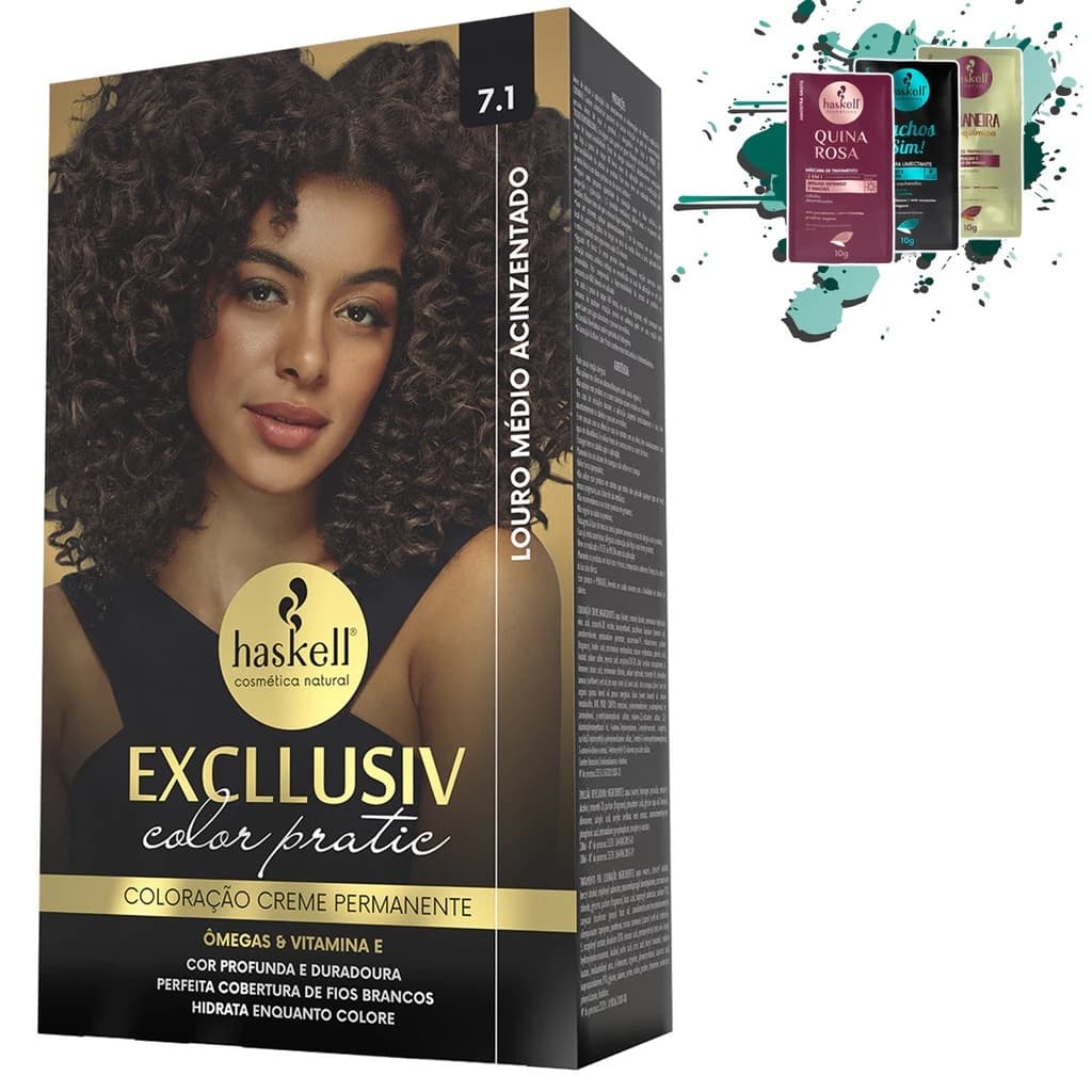 Kit Coloração 7.1 - Louro Médio Acinzentado - Excllusiv Color Pratic Haskell
