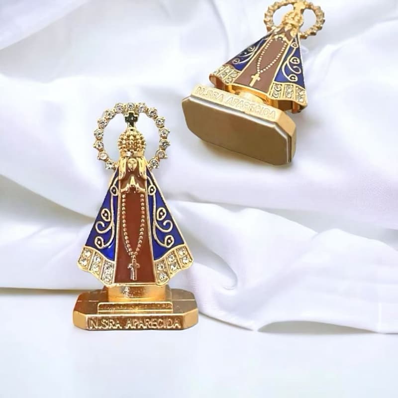 Miniatura Nossa Senhora Aparecida Metal Carro Escritório Kit 1/2/5 Unidades Dourada dupla face folheada