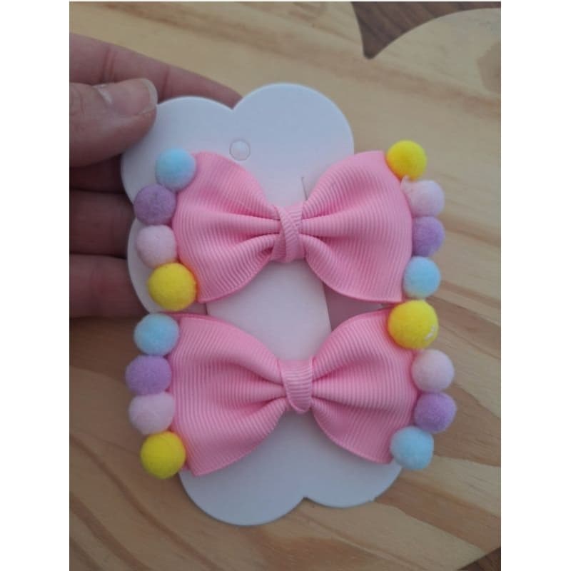 Parzinho de laço com pompom, laço infantil colorido, presilha, pompom
