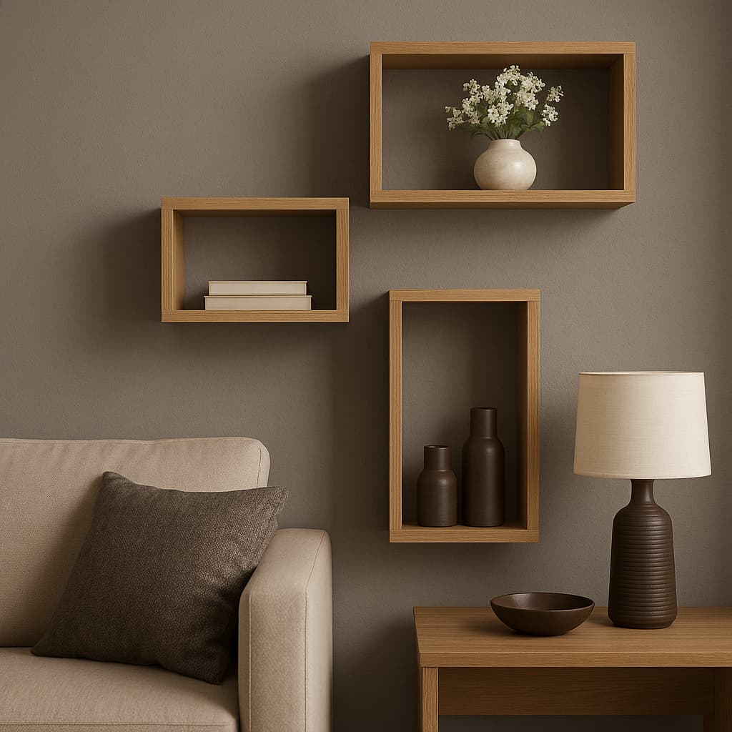 Conjunto de 3 Nichos Retangulares em MDF, Carvalho Trevison, 20x40x15cm, 25x45x15cm, 30x50x15cm