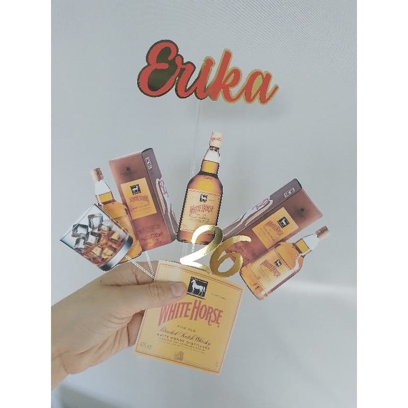 Topo de Bolo Personalizado – Tema Whisky White Horse – Nome e Idade
