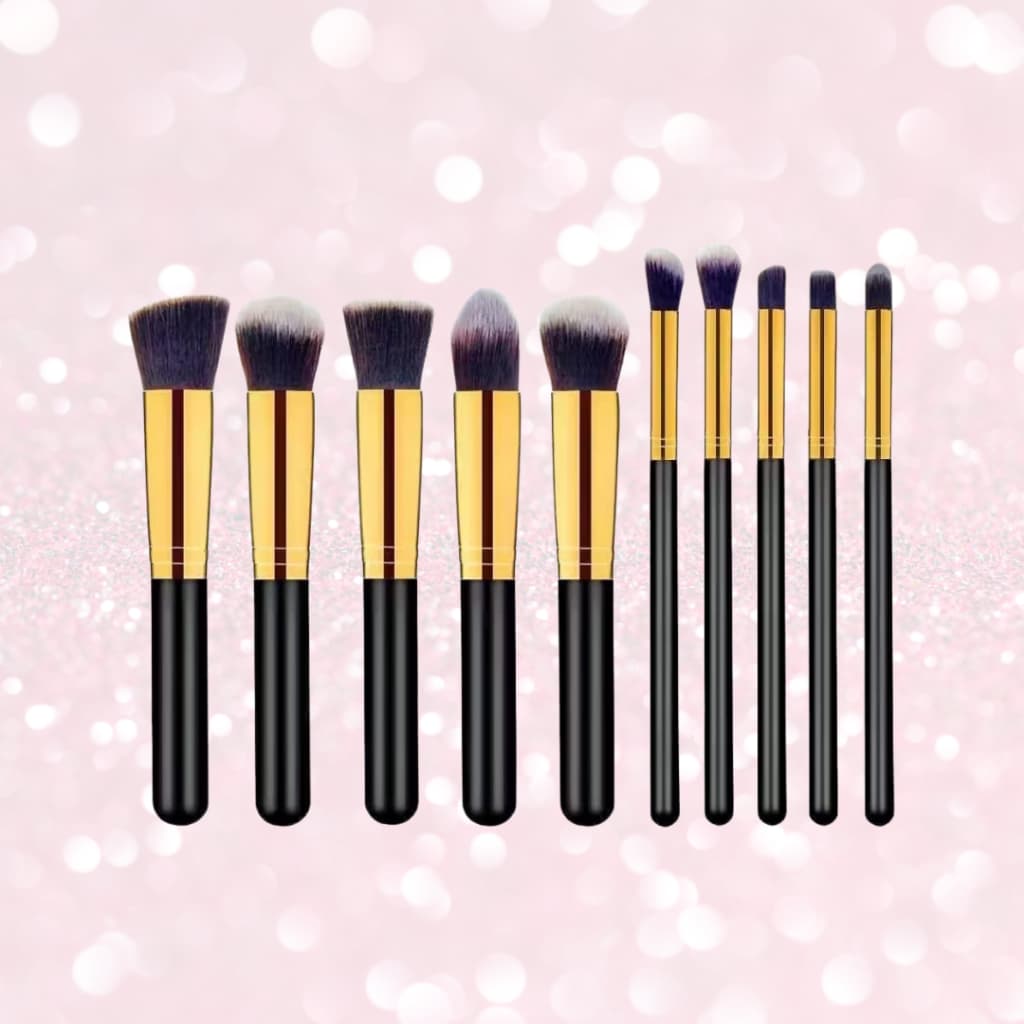 Kit com 10 Unidades de Pinceis de Maquiagem Esfumar Contorno Kabuki cor Preto Profissional