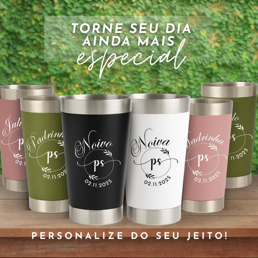 Kit 18 copos térmicos casamento personalizado a laser alta precisão padrinhos madrinhas envio rápido