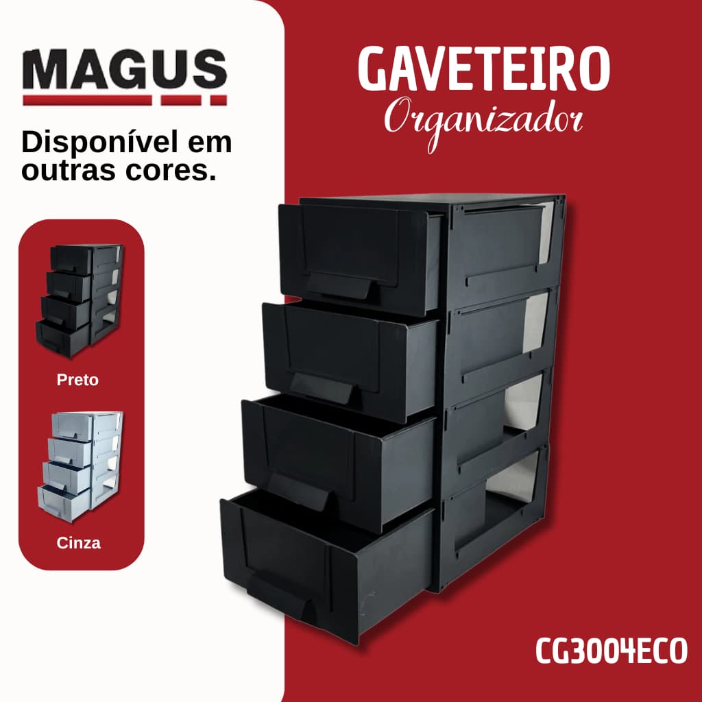 Gaveteiro Organizador C? 4 Gavetas Grandes CG3004 – Multiuso, Ferramentas, Oficina, Casa, Escritório