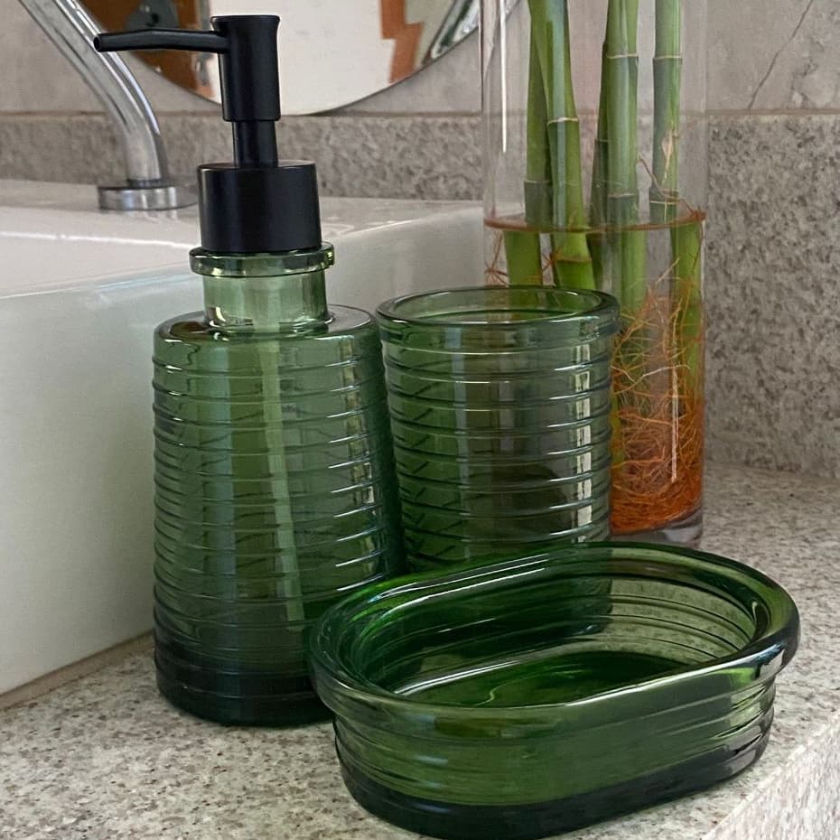 Kit Lavabo Banheiro Vidro Porta Sabonete Líquido Saboneteira