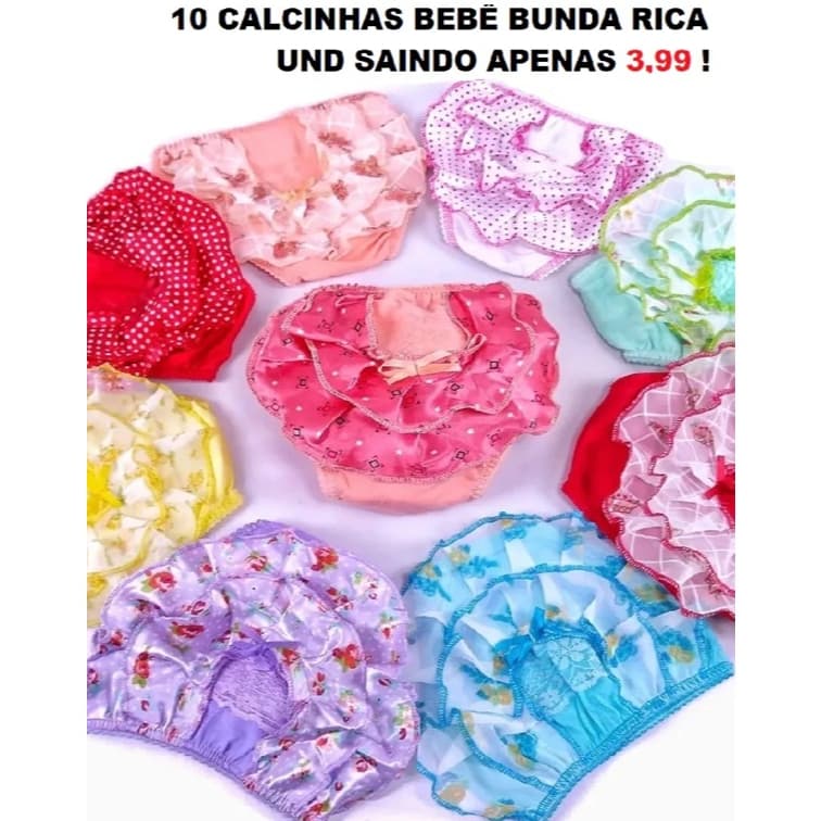 Kit 10 Calcinhas Infantil Bunda Rica