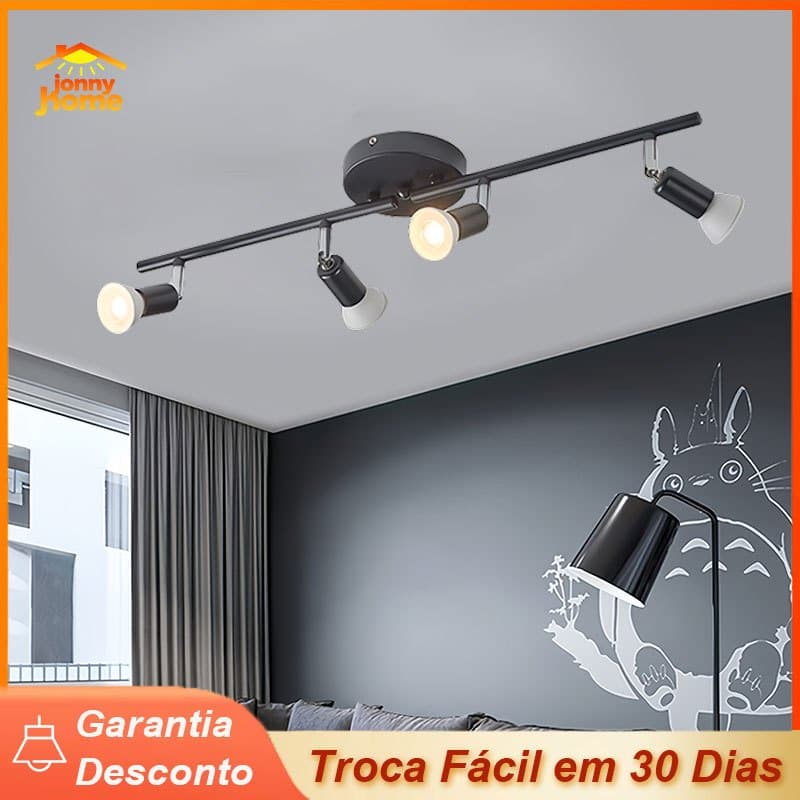 Lustre Luminária de teto Plafon Trilho Spot 4 Lâmpadas Industrial para escritório salão cinema sala