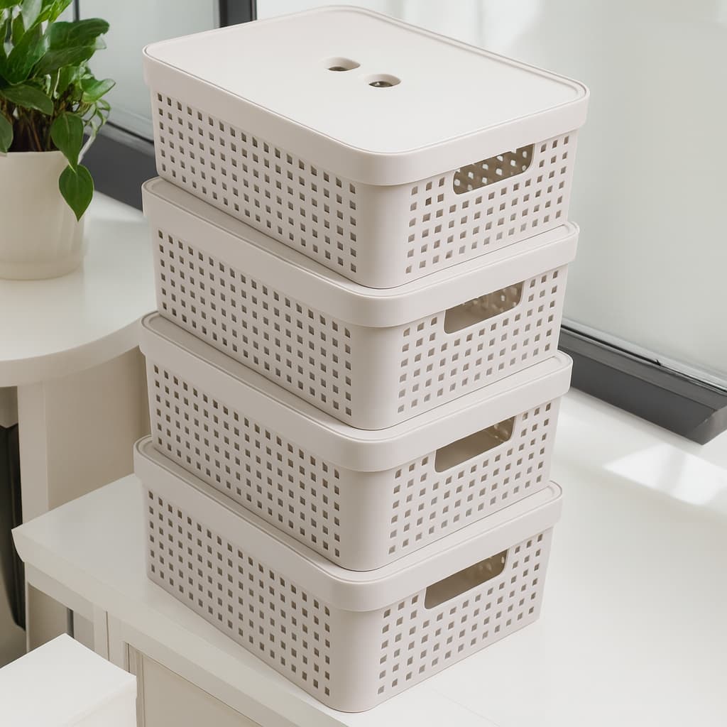 Kit 4 Caixas Organizadoras com Tampa 11 Litros Cesto Grande Em Plástico Resistente