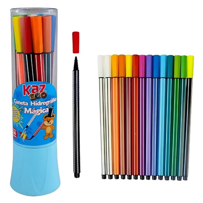 Kit 12 Canetas Hidrográfica com Cores Mágicas Crie Cores Novas Papelaria Fofa Escolar Criativa Crianças Lançamento KAZ