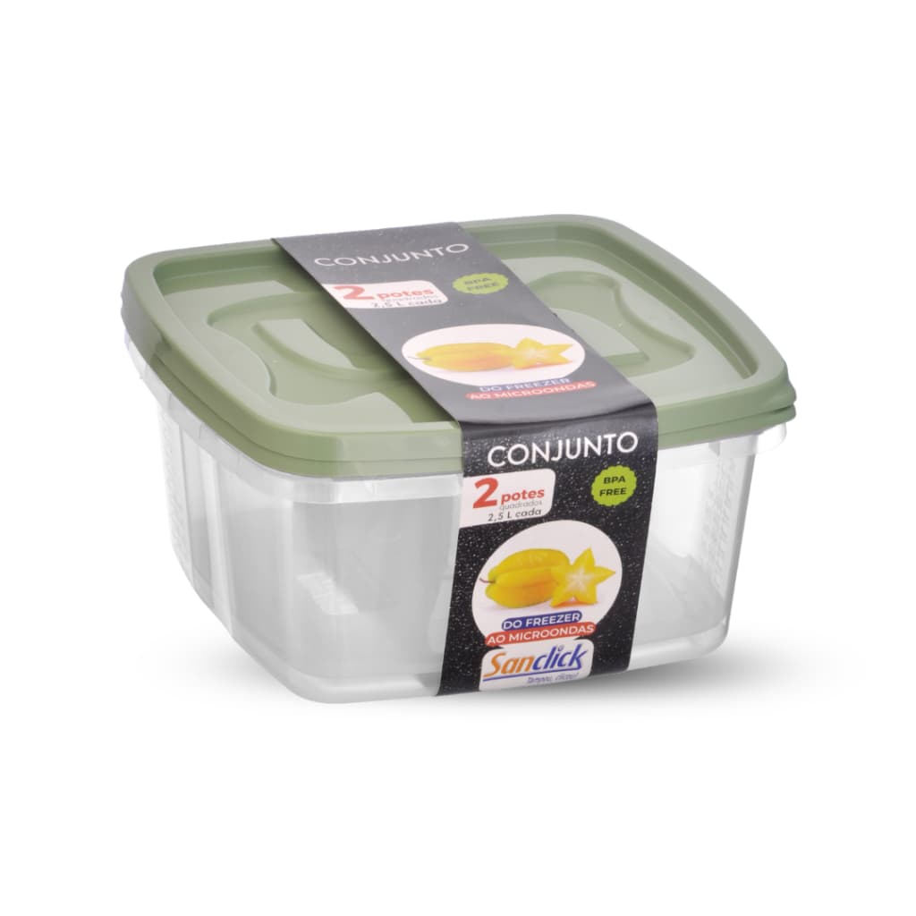 Conjunto Com 2 Potes Quadrados Graduados BPA Free 2,5 Litros