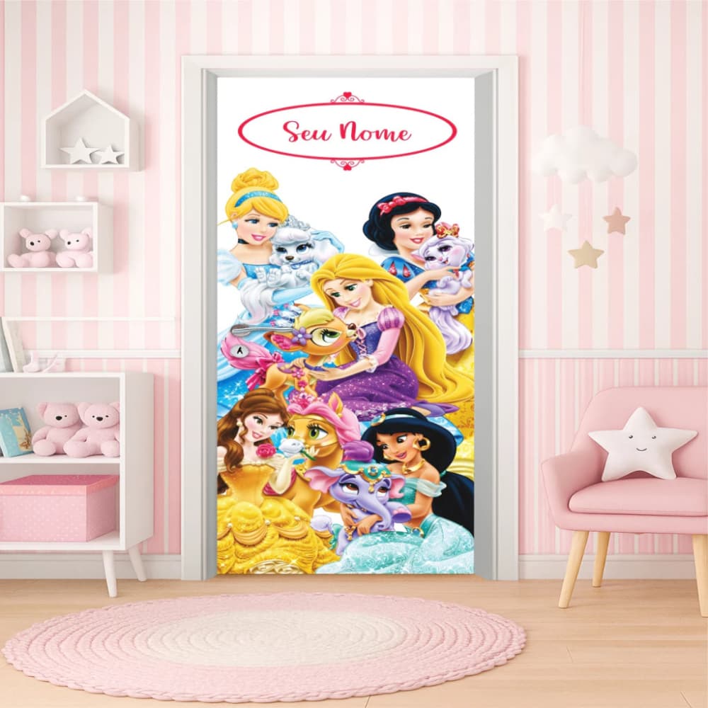 Adesivo para Porta Infantil Princesas Personalizado Com Nome 210X90