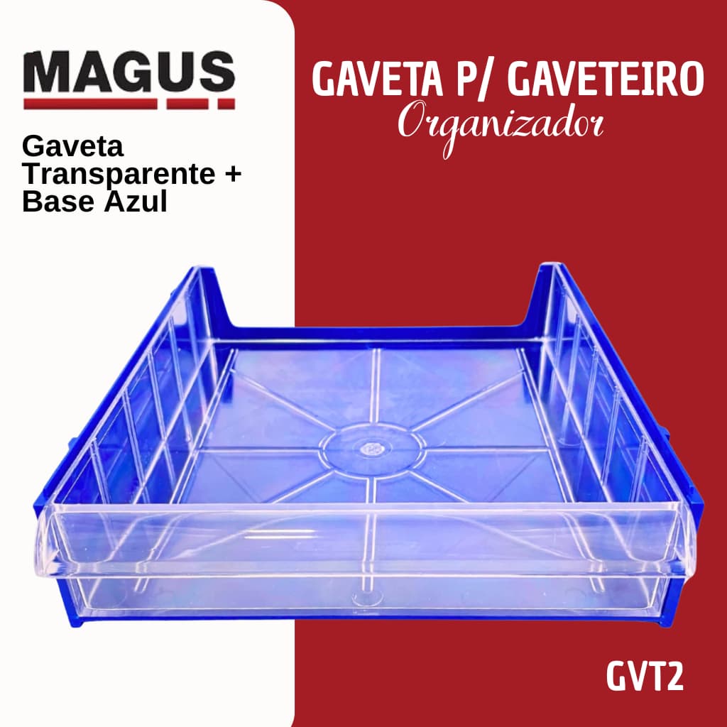 Gaveteiro Organizador Modular Avulso Magus GVT2 1 Gaveta Transparente Multiuso Azul
