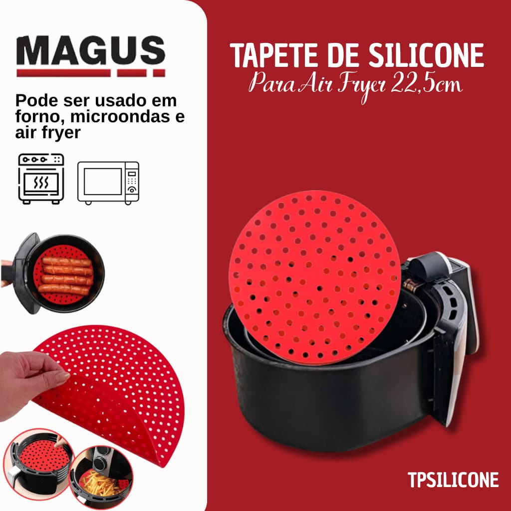 Tapete Silicone Air Fryer 22,5cm Redondo Reutilizável Antiaderente – Cores Sortidas