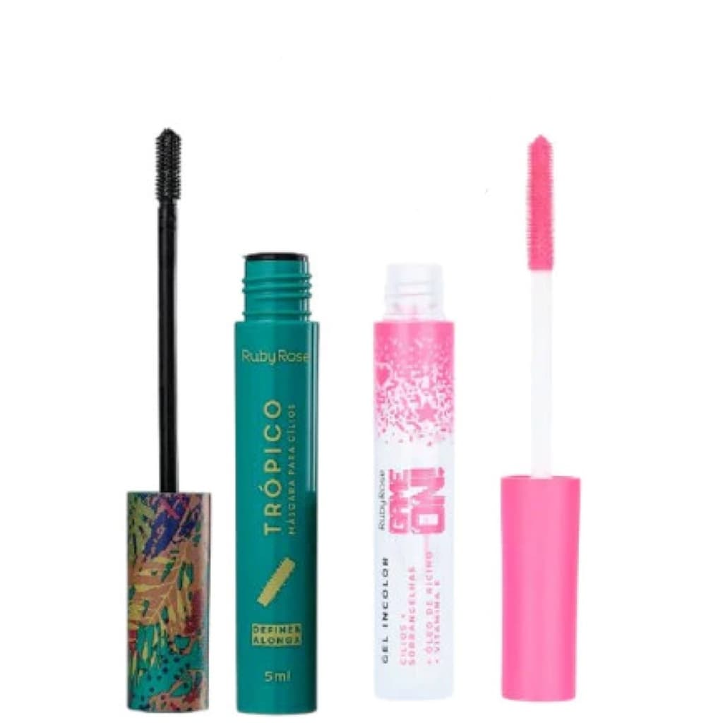 KIT Rímel Tropico Ruby Rose + Gel Incolor Cílios Sobrancelhas Game On Ruby Rose