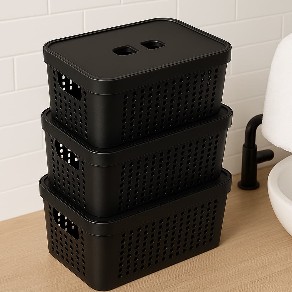 Kit 3 Caixas Organizadoras com Tampa 2 Litros Cesto Resistente em Plástico