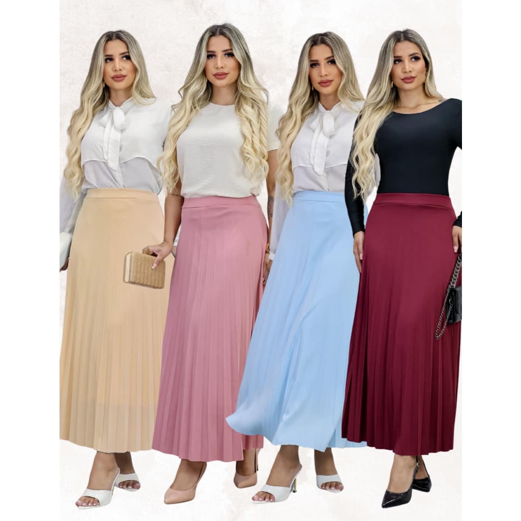 Saia Feminina  Longa Plissado com Forro e  Elastico na Cintura Moda Crista e Evangelica