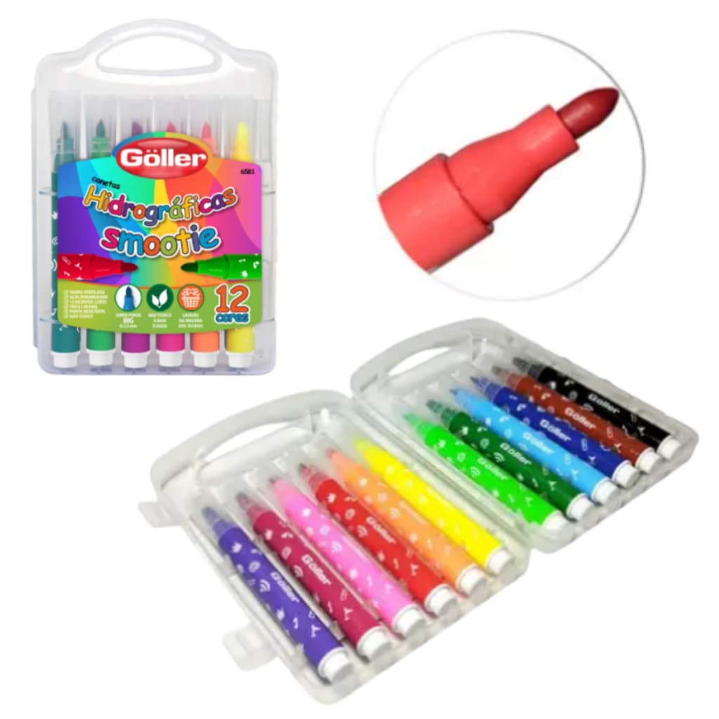12 CORES Canetinhas com Estojo - Canetinhas Goller para Colorir