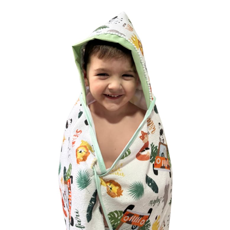 Toalha De Banho Infantil Menino Com Capuz Estampada Forrada 100% Algodão