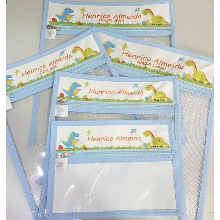 Saco organizador para mochila escolar personalizado com nome dinossauros