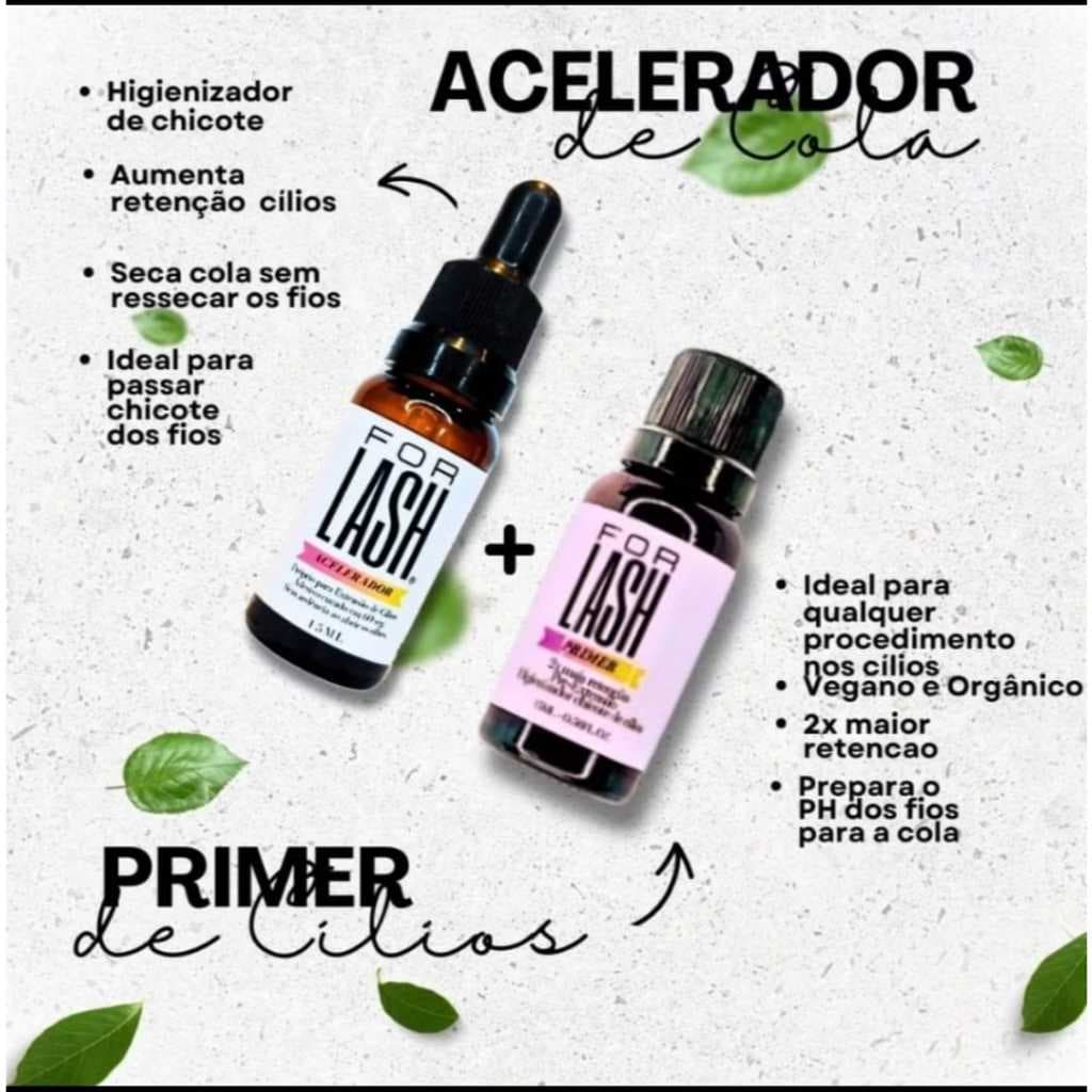 Kit For Lash  para Extensão de Cilios para Profissionais - Primer + Acelerador de Cola