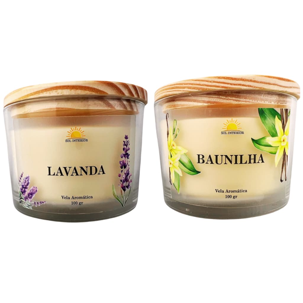 Kit com 2 Velas Aromáticas Lavanda e Baunilha - 100% Cera de Coco Vegana