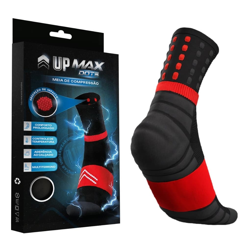 Meia Compressão Corrida Cano Alto Absorb Socks Absorvedora de Impacto Ciclismo Bike Up Max Dots