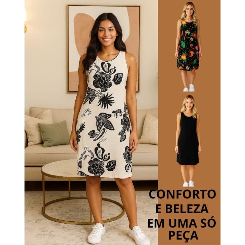 vestido alça regata  em  viscolinho  com bolso lateral.