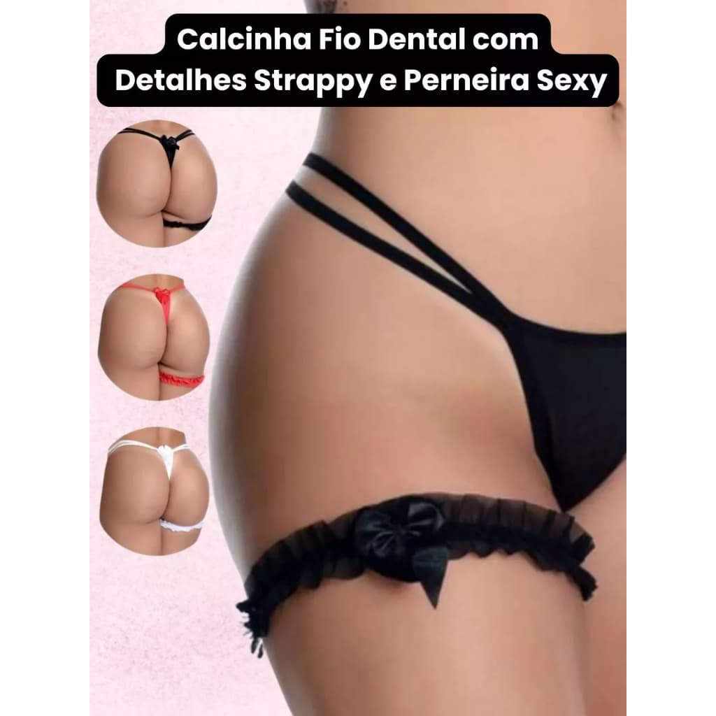 Kit com 5 Calcinhas Fio Dental em Tule com Perneira - Tanga Perneira