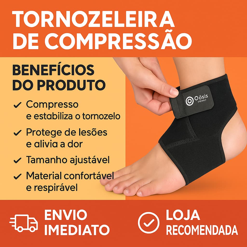 Tornozeleira Esportiva de Compressão Ajustável - Prevenção de Lesões, Alívio da Dor, Suporte para Treino e Corrida