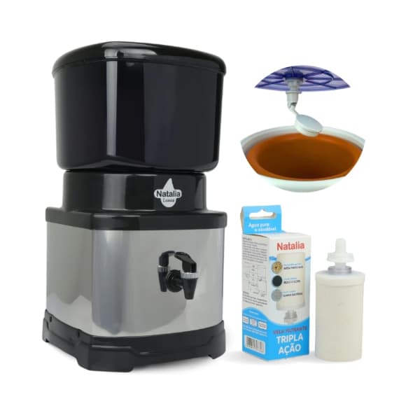 Filtro Agua Barro 11L Preto Gmold Cuba + Suporte Inox Vela Tripla INMETRO ISO