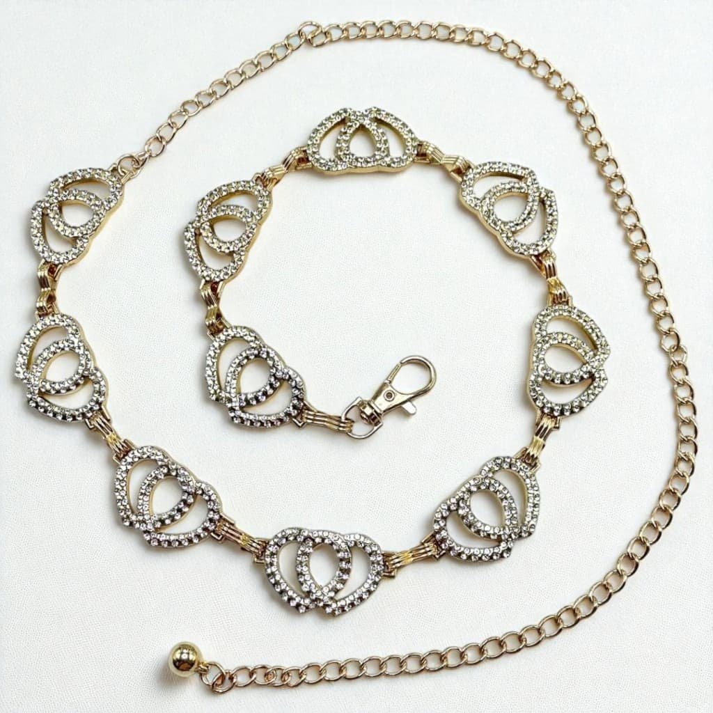 Cinto Corrente Coração Duplo C/ Strass Feminino Peça De Alta Qualidade Vestidos Saias